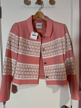 Moschino Pink Lace-Trim Cropped Jacket With Matching Skirt